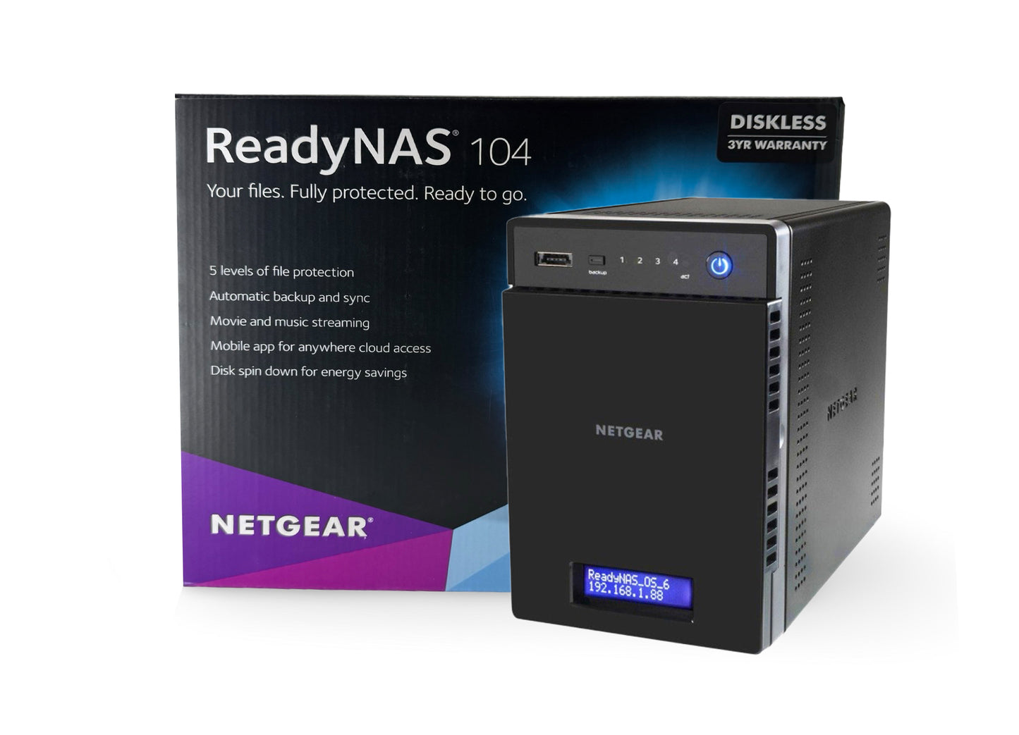 Netgear ReadyNAS 104 (4xHDD, 1.2GHz, 512MB, 3xUSB, 2xLAN)