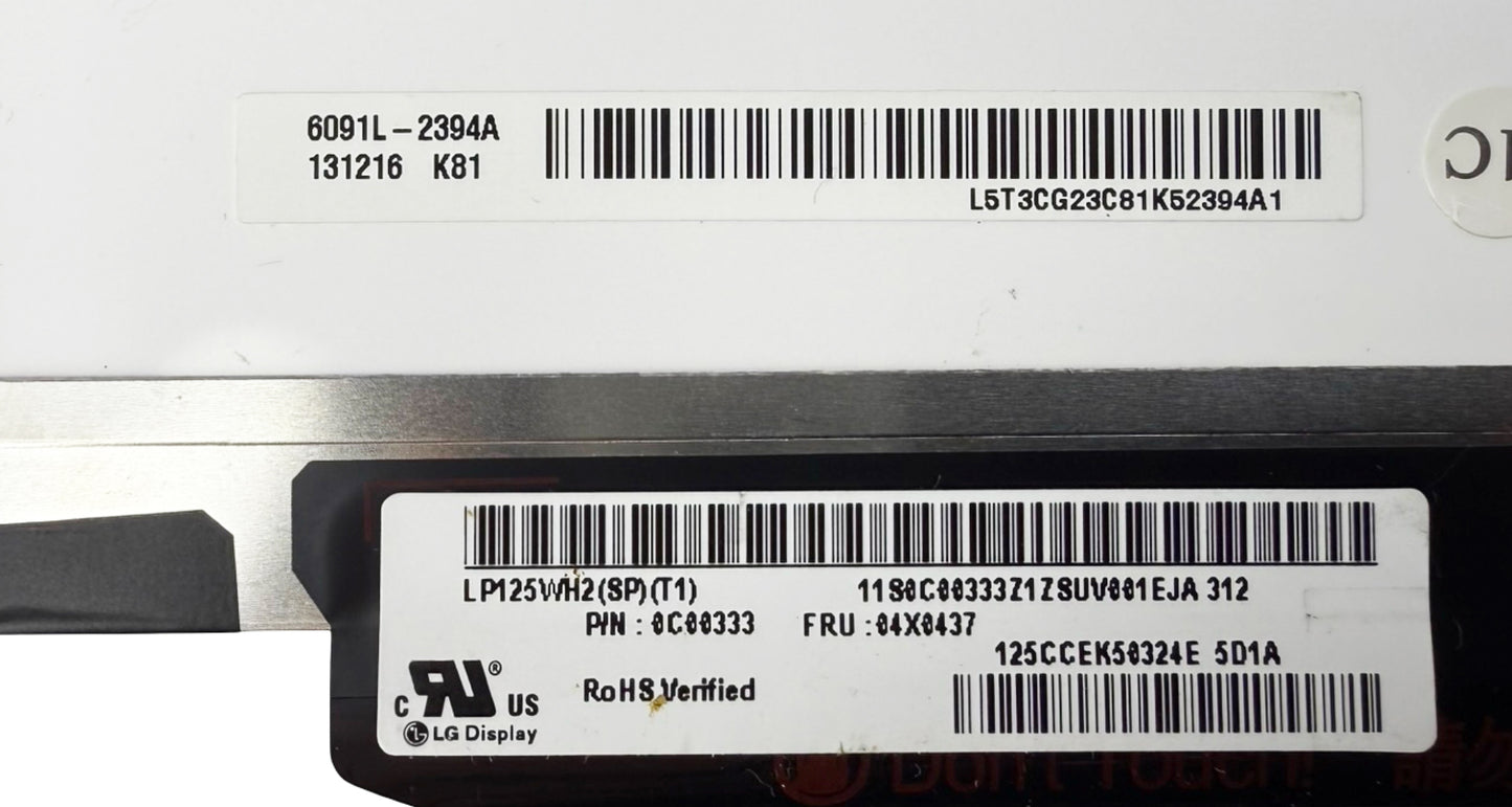 MATRYCA LP125WH2 04X0437 Lenovo PN 0c00333 FRU 1366 x 768 LCD Display Screen 12.5" HD LED